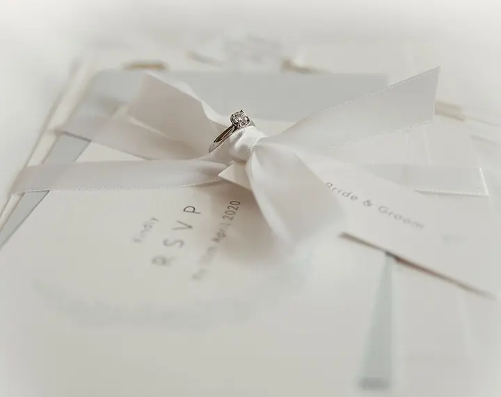 Wedding stationery with a ribbon and charm