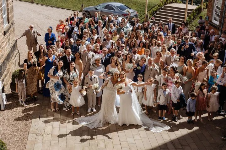 Every guest gathered for a group photo at The West Mill, Derby